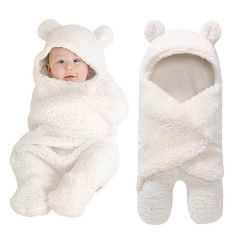 Polar Fleece Fabric Infant Baby Boy Girl Swaddle Sleeping Wrap Blanket Photo Prop Little Ear Hoodie Warm Blanket Bear Outfits
