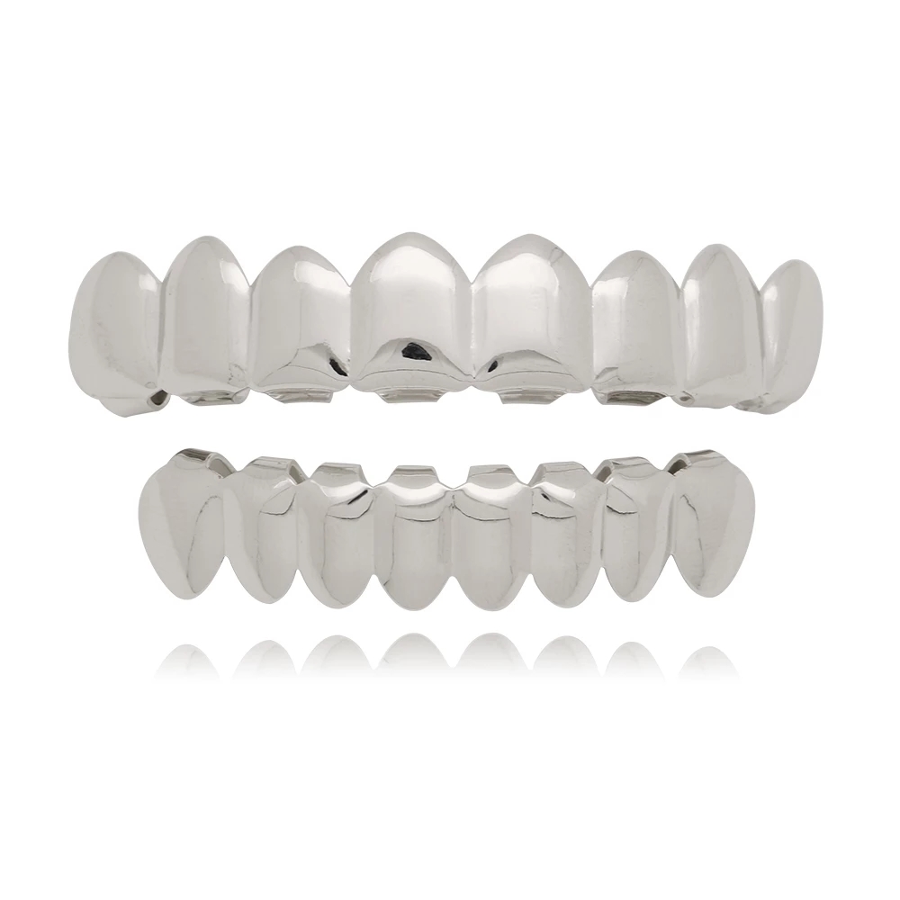 Hip Hop Teeth Grillz Set For UnisexTop Bottom Mouth Gold Silver Color Teeth Grills Tooth Caps Removable Dental Fashion Jewelry