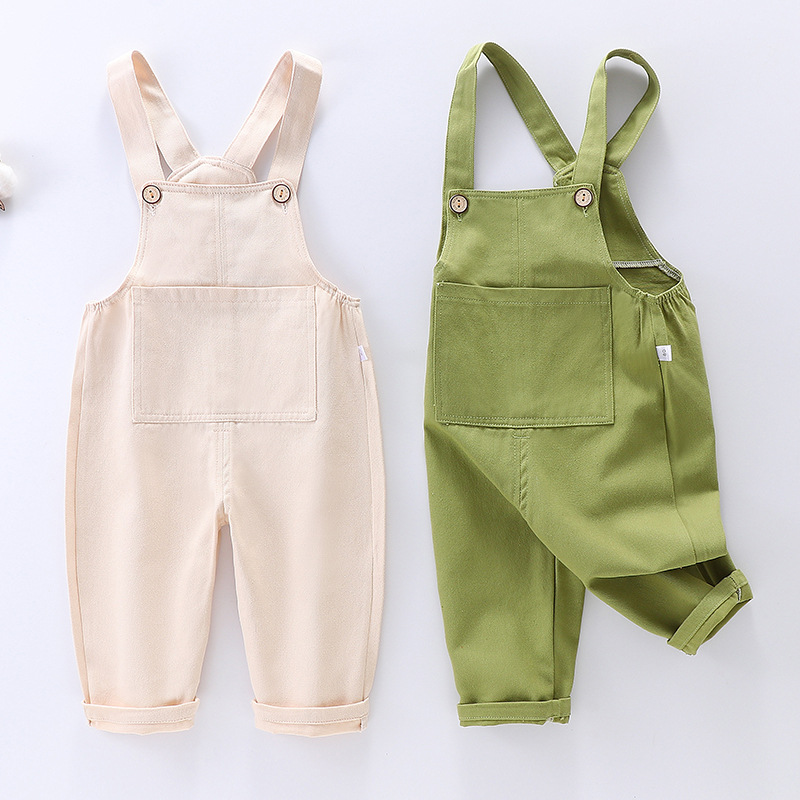 0-3Y Baby Girls Boys Suspender Pants Overalls Solid Color Pocket Casual Loose Trousers Toddler Bib Pants Girls Clothes