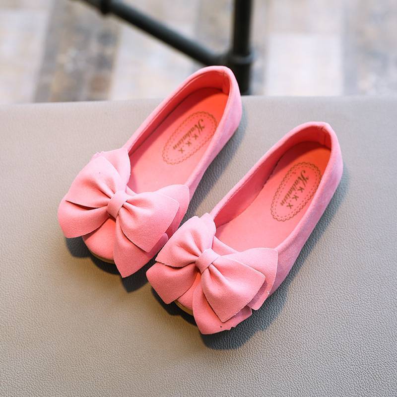 Solid color bow princess shoes Girls fashion trend single shoes Comfortable wear a pedal shoes