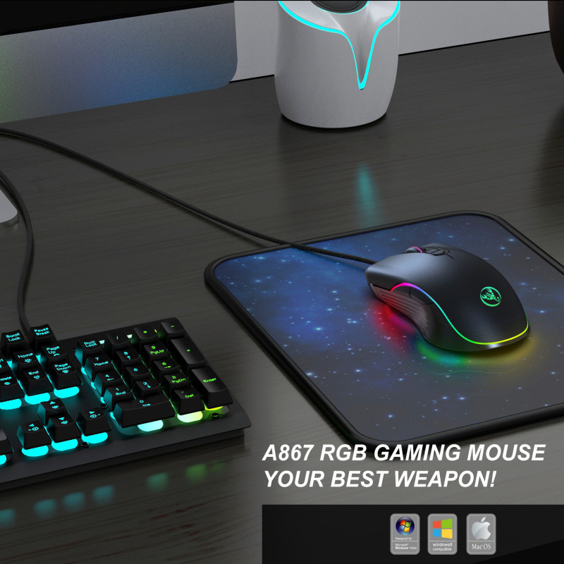 A867RGB luminescent game mouse, esports wired mouse, four adjustable 6400dpi macro programming stock