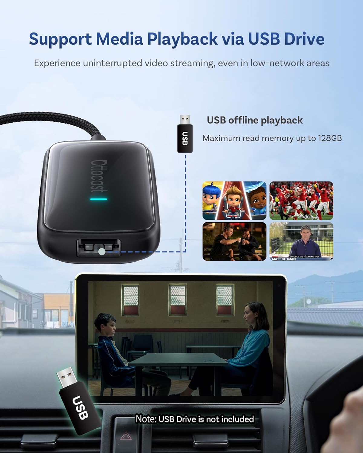 OTTOCAST 2026 Play2Video Ultra Magic AI Box Car Streaming Devices, Wireless CarPlay Android Auto Video Adapter 3 in 1 Built-in Netflix/YouTube Android