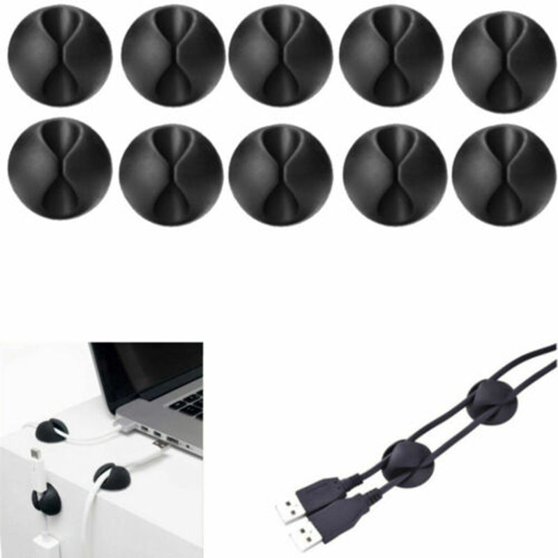 20pcs/pack Cable Clips Tidy Cord Lead Desk Organiser USB Charger Holder Self-Adhesive