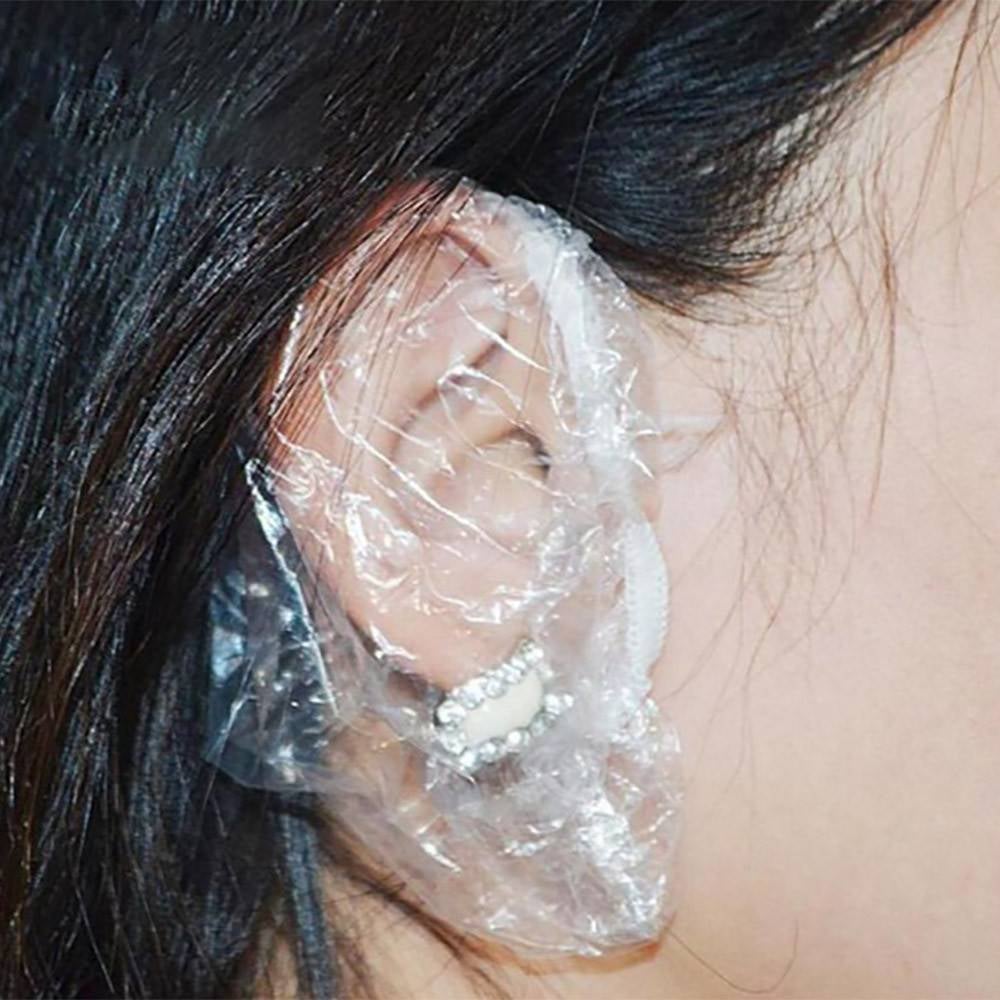 100pcs Disposable Plastic Waterproof Ear Protector Cover Caps Salon Hairdressing Dye Shield Protection Shower Cap Tool AU30
