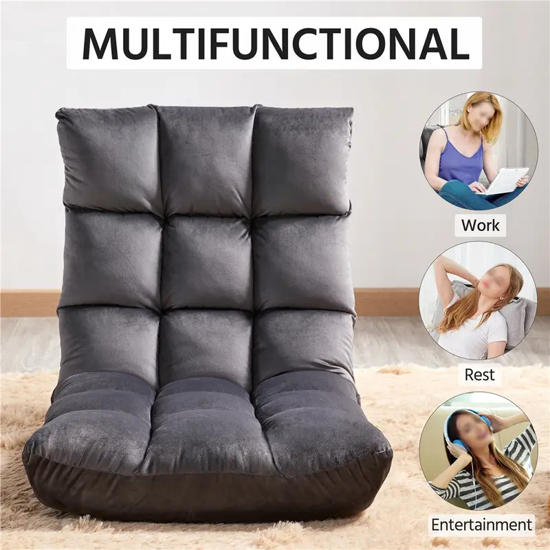 Floor folding sofa chair, adjustable recliner, portable, built