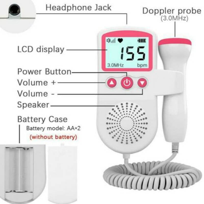 Upgraded 3.0MHz Doppler Fetal Heart rate Monitor Home Pregnancy Baby Fetal Sound Heart Rate Detector LCD Display No Radiation