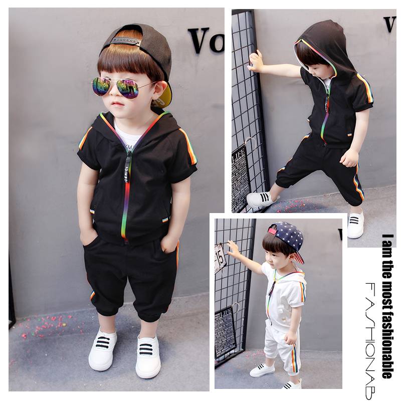 Fashion Kids Boy Girl Clothes Sportswear Summer Baby Colorful Hoodies Shorts 2Pcs/sets Children Outfit Toddler Cotton Tracksutis
