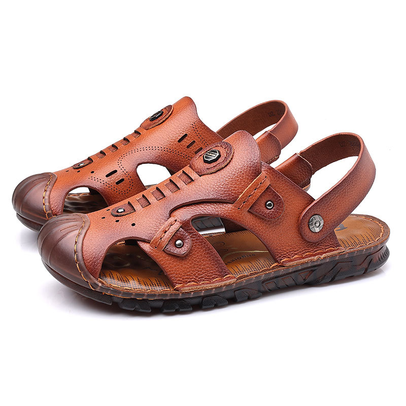 Cross border New Men's Cowhide Baotou Sandals Men's Two Wear Breathable Casual Leather Beach Shoes Oxford Sole Men's Shoes