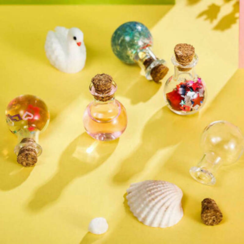 10pc MINI SMALL GLASS BOTTLES CORK STOPPER CLEAR EMPTY JARS VIALS PENDANTS DIY