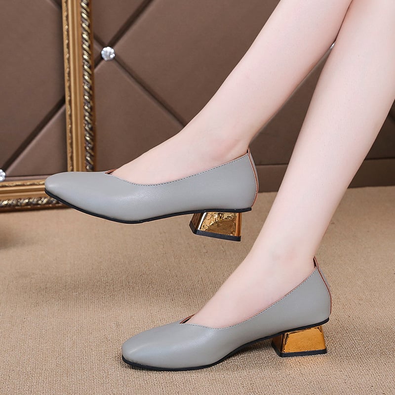 High Heel Single Shoe Women's 2023 New Fashion Shallow Mouth Square Head One Step Retro Thick Heel Large Size Work Shoes