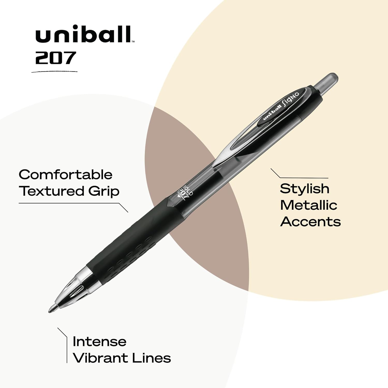uniball 207 Retractable Gel Pens, Bold Point (1.0mm), Black, 12 Pack