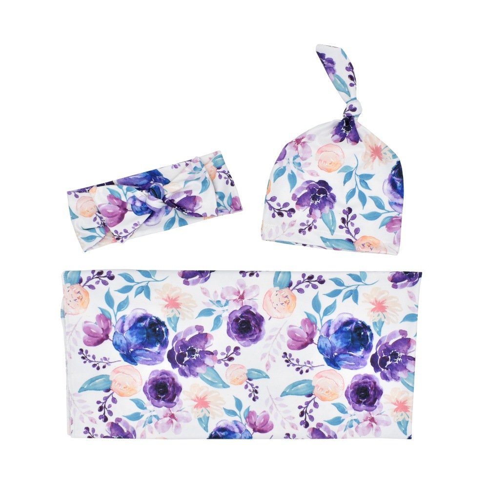 0-1 Years Old Printed Baby Wrap Cover Newborn Wrapped Tire Cap Three-piece Printed Elastic Wrap Cover 80*80cm