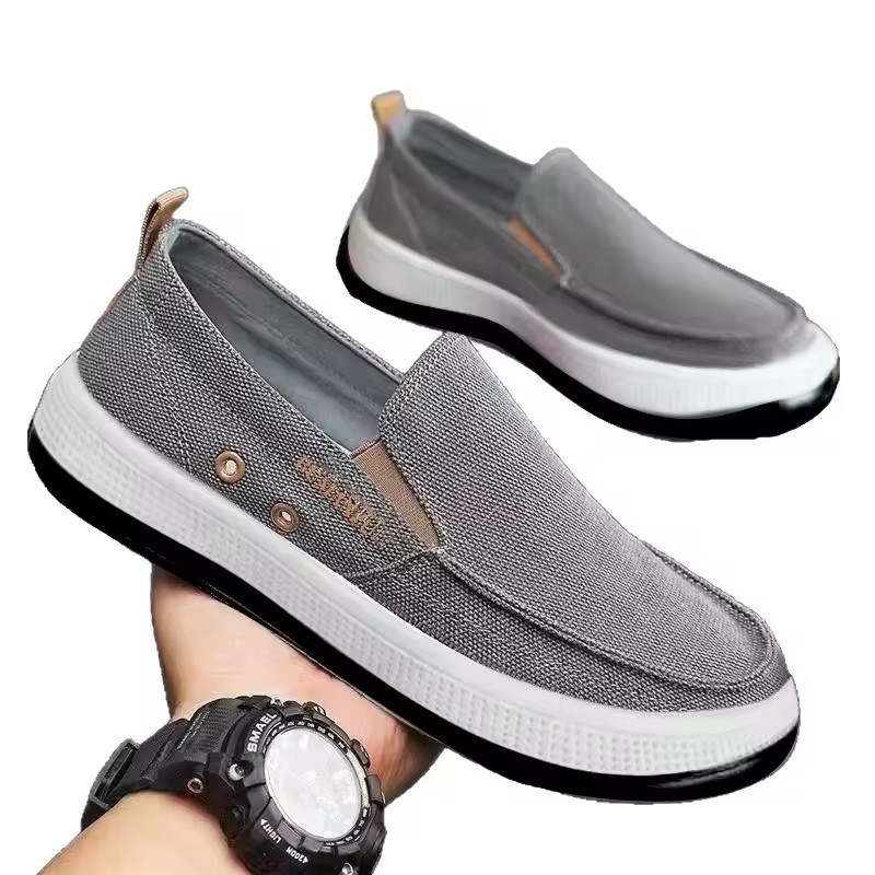 Men's Canvas Slip-On Casual Shoes Breathable Lazy Shoes Low-Top round Toe Flat Heel Comfortable Fabric Inner Lining Sporty