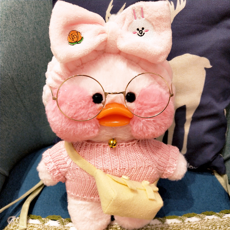Cafe Duck 30cm Little Yellow Duck Cute Pillow Plush Toy Stuffed Doll Wearing Glasses and Clothes Cartoon Cute Toy
