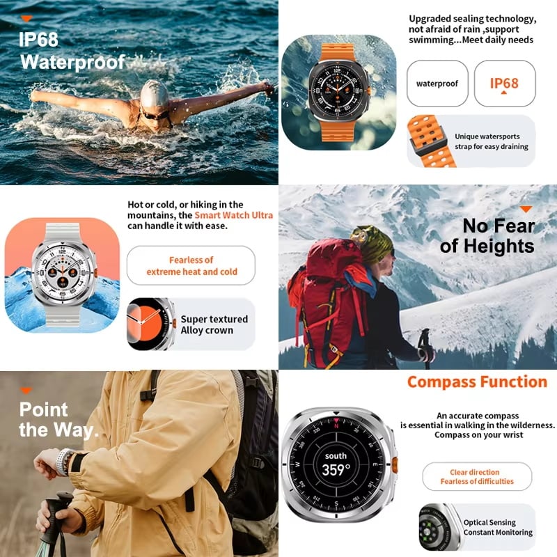 Z7 Ultra IP68 Waterproof Big Battery Smartwatch BT Call Compass Tracker Relojes Inteligentes Sport Smart Watch
