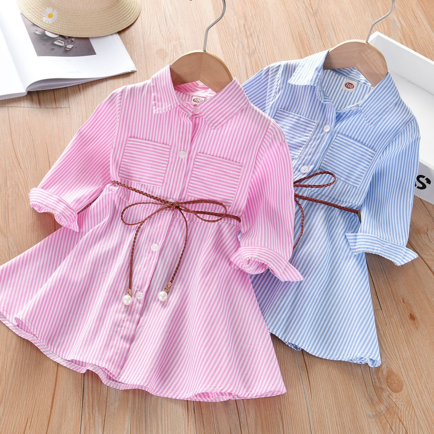 Children Dress Spring Summer Turn-Down Collar Kids Clothes Fashion toddler Baby Girls Clothing Summer Striped Dress Girl