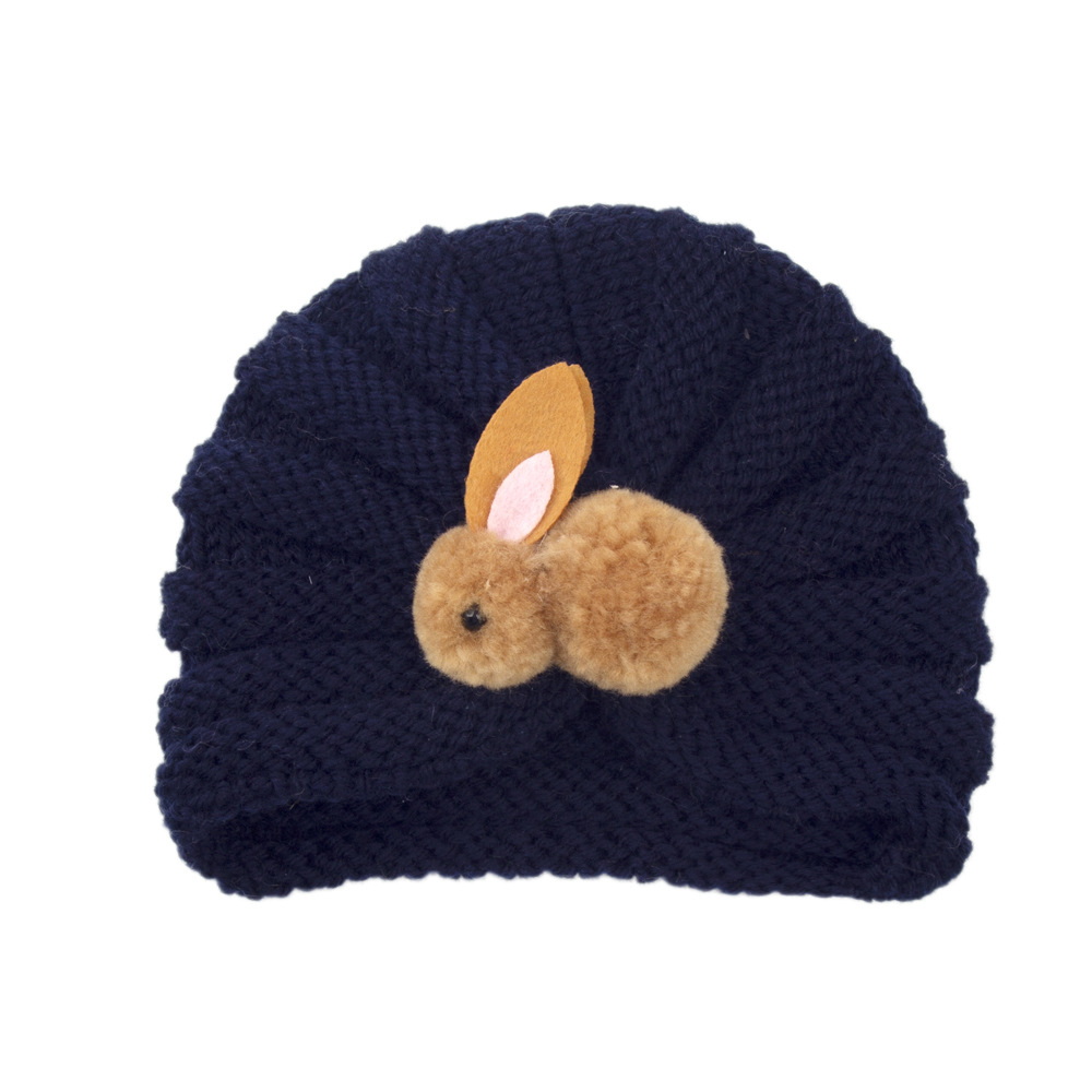 Children's wool knitted hats keep warm in autumn and winter 0-3 years old baby hats solid color cute rabbit tire hats