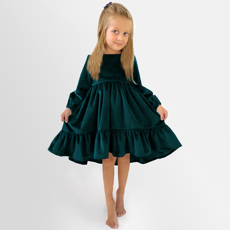 Children s Autumn New Ruffle Edge Long Sleeve Suede Dress Party Children's Princess Dress