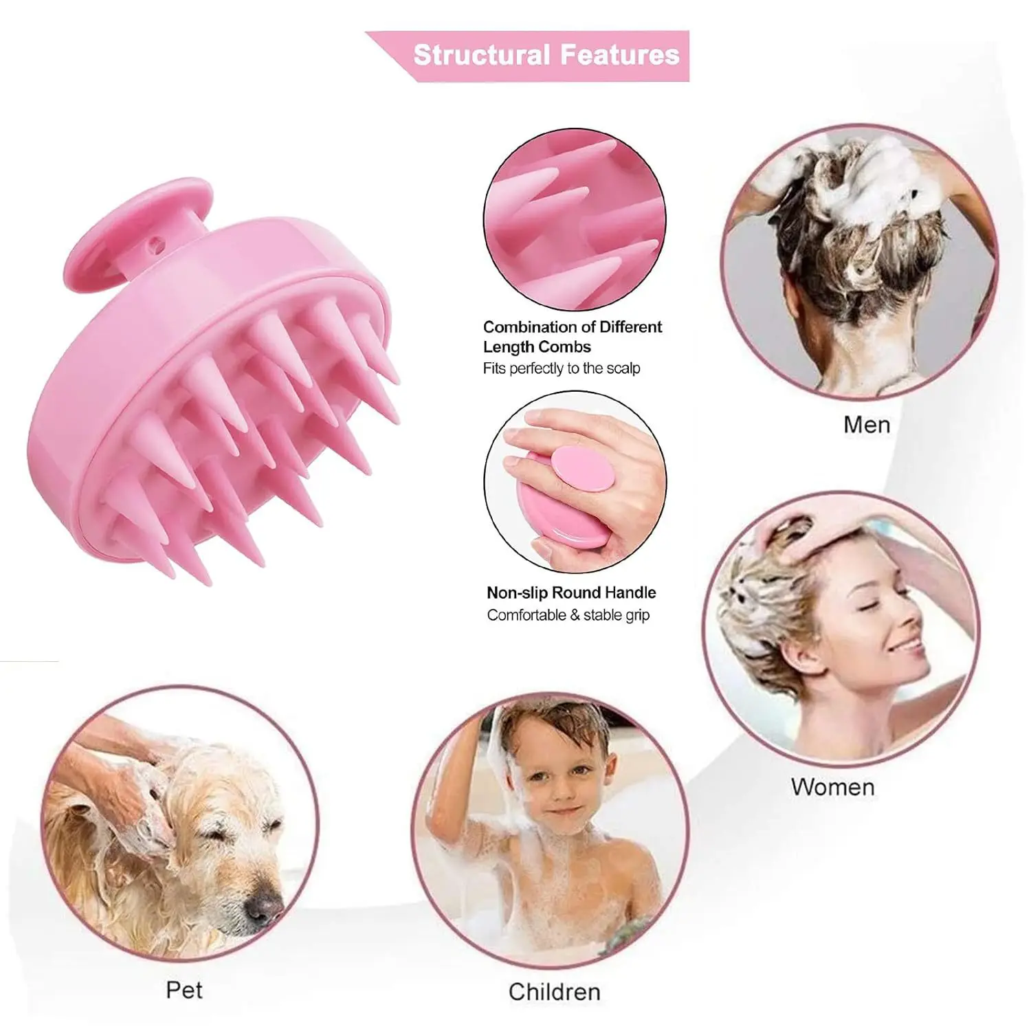 Silicone Shampoo Brush with Ergonomic Design for Salon Hairdressing and Body Massage
