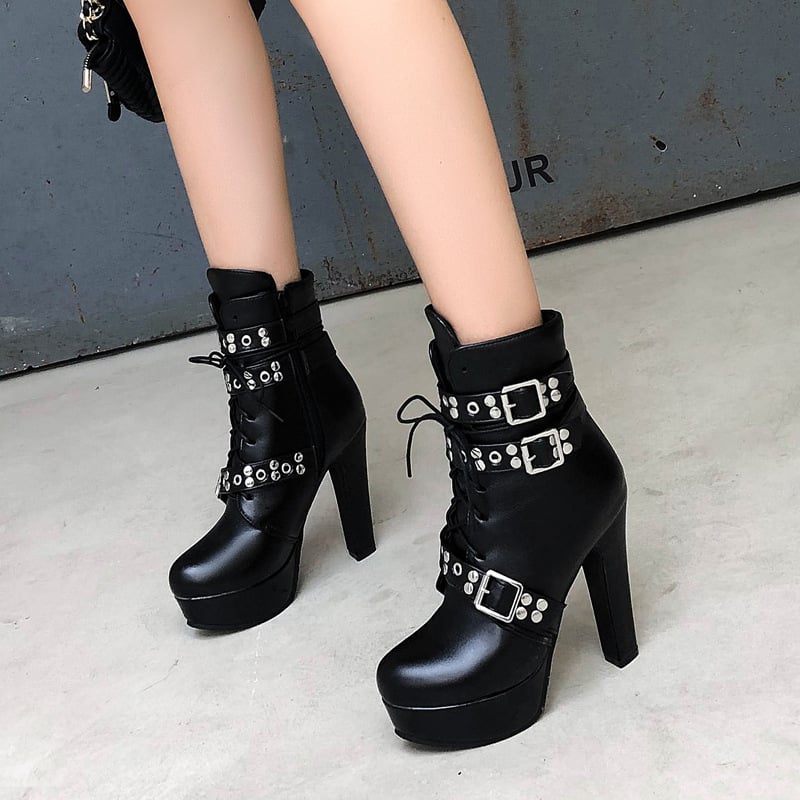 New spring Winter Women Pumps Boots Lace-up European Ladies shoes PU high heels Boots
