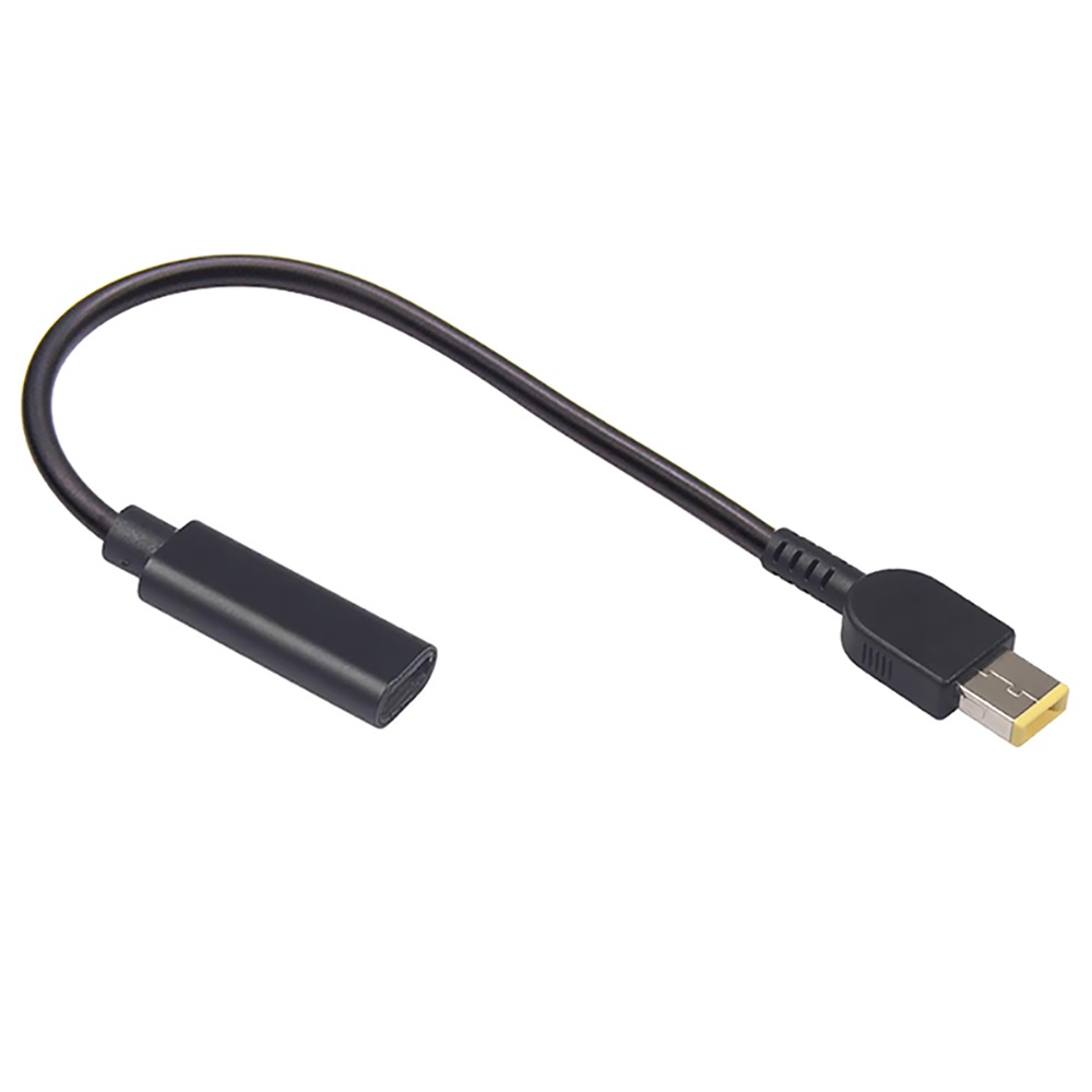 Type-C Female to Square 20V DC Male PD Power Charger Connector Cable 16cm 3A 65W for Lenovo Thinkpad USB 3.1 Adapter Black