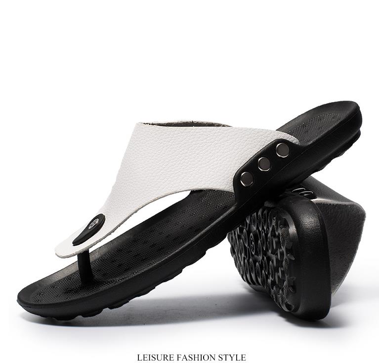 Men's Fashion Men Casual PU Leather Black White Brown Non-slip Flats Beach Sandals Shoe Slippers Flip Flop Sandal Shoes