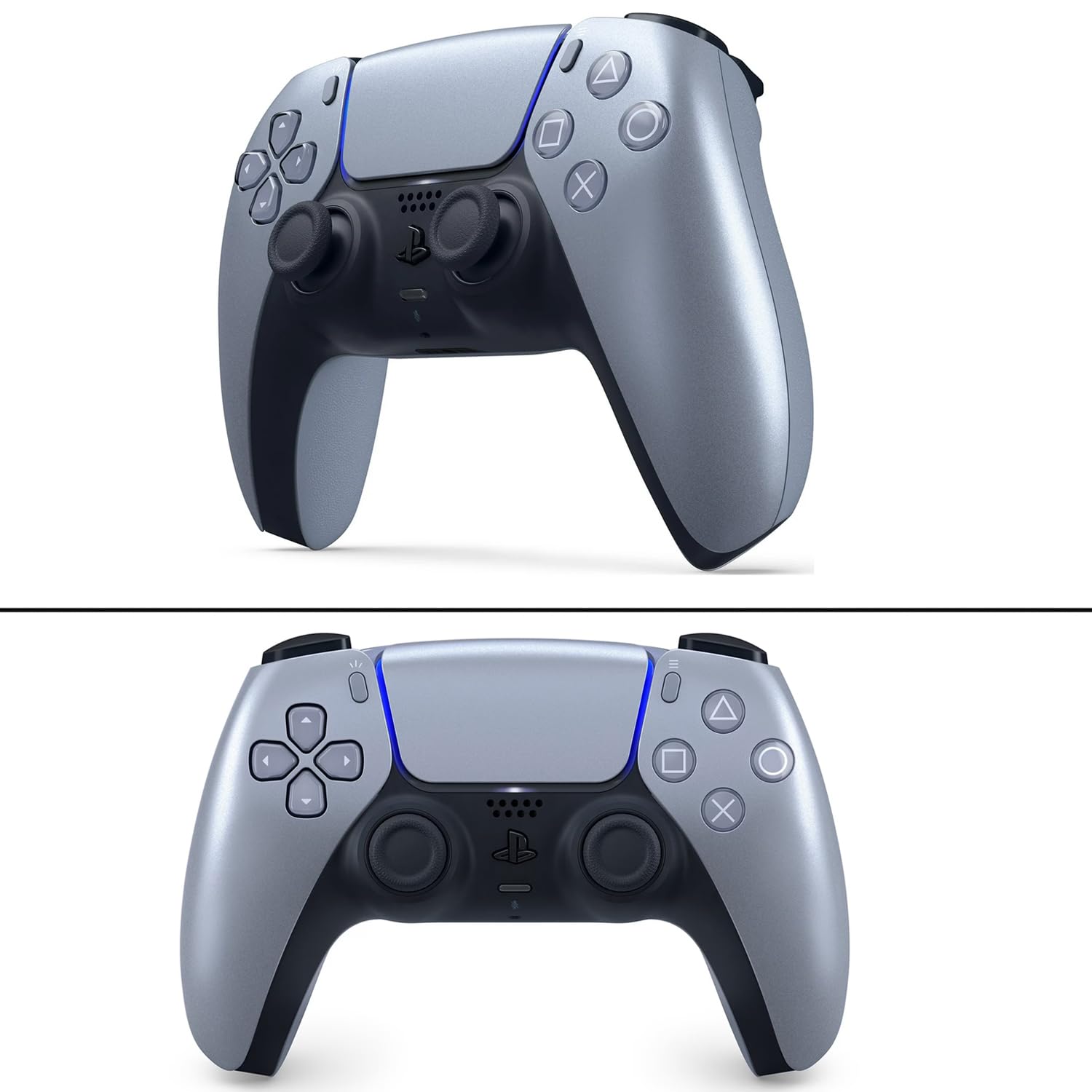 PremGear DualSense Wireless Controller (Sterling Silver) Compatible with PlayStation 5 (PS5) Bundled ThumbSticks (2 pack: 1 High-Rise, 1 Mid-Rise), 6f