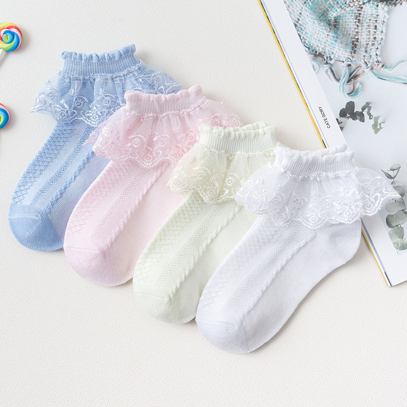 5 Pairs Pure Color Lace Lace Mesh Girl Socks Cotton Princess Socks
