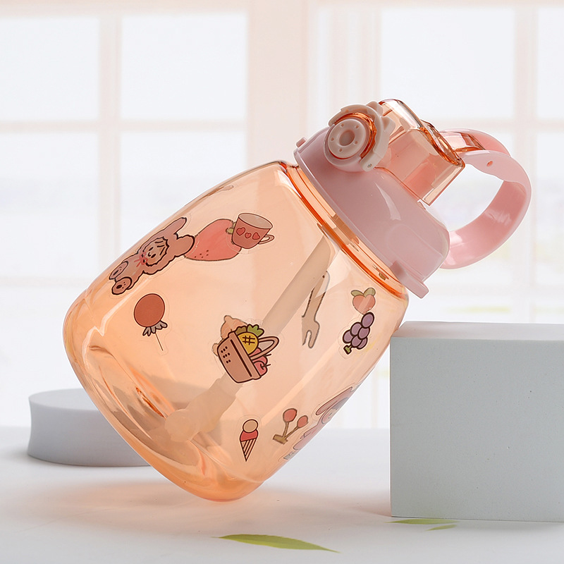 Children's students large-capacity plastic water bottle straw cup strap portable water cup 1300ML
