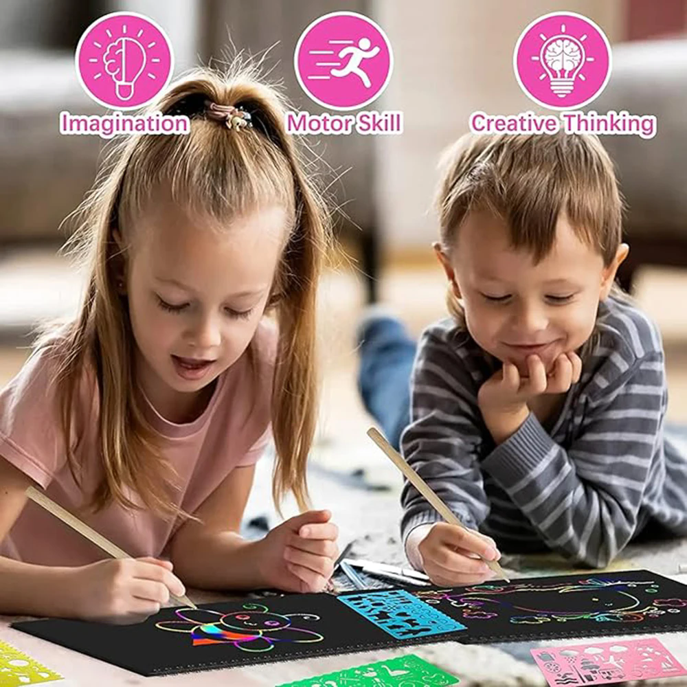 1PC Scratch-off color art drawing book, no need for paint, free creation diy drawing book. Rainbow scratch-off paper