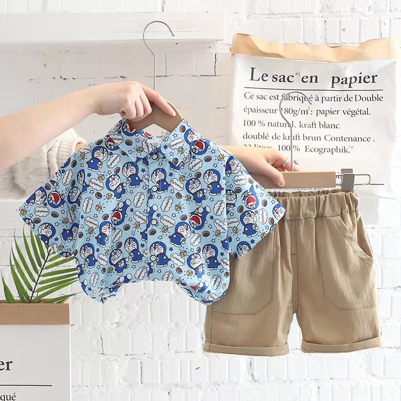 Summer New Boys' Matching Set Popular Cartoon Animal Short Sleeve Shorts Two Piece Set by Manufacturers