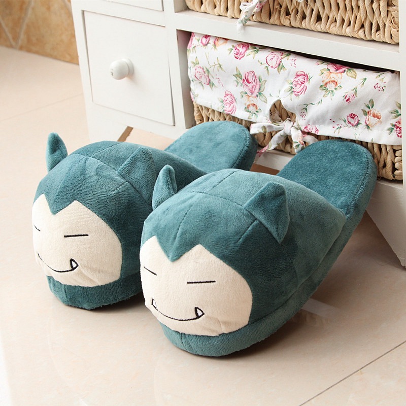 Unisex Anime Cartoon Pikachu Snorlax Eevee Gengar Dolls Slipper Home Cute Warm Slippers Shoes Indoor Bedroom Slides Warm Plush