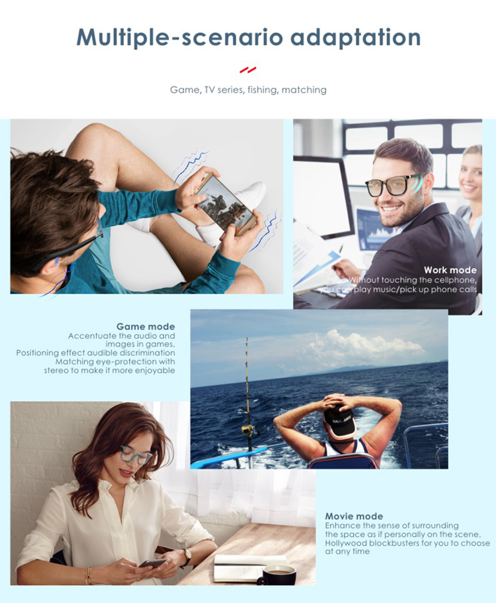 Smart Bluetooth Glasses Music Glasses IP67 Waterproof and Dustproof Voice Control Bluetooth 5.0 Blue Light Proof Glasses
