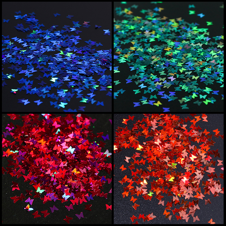 3D Butterfly Slice Nail Sequins Flakes Holographic Iridescent Glitter Nail Art Decoration Colorful Manicure 12 in 1 Set