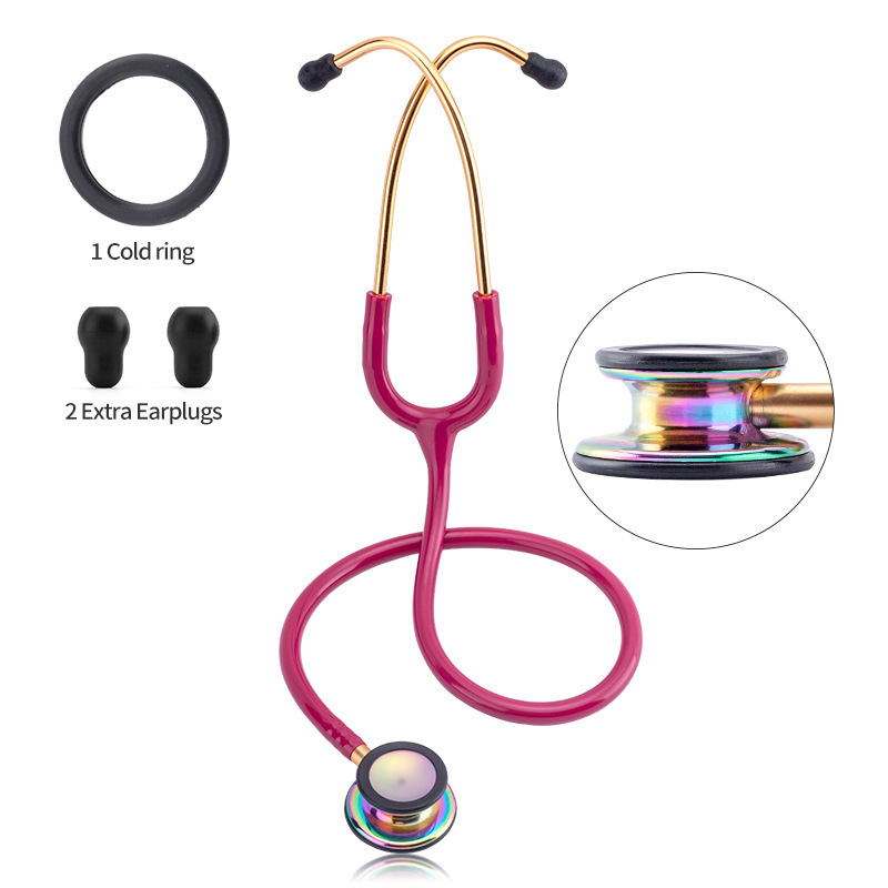 Auscultatory dual head double-sided stethoscope for measuring blood pressure with color box, gold-plated stainless steel