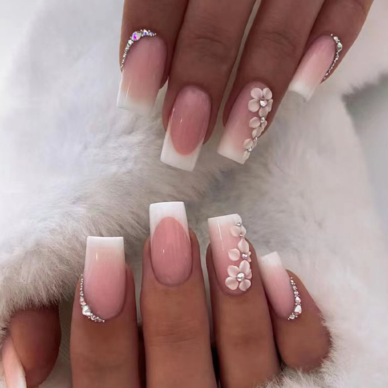 24Pcs Long Full Cover Ballerina Nail Tips French Tips Wearable False Nails Nail Art Tips Fake Nails Press On Nails