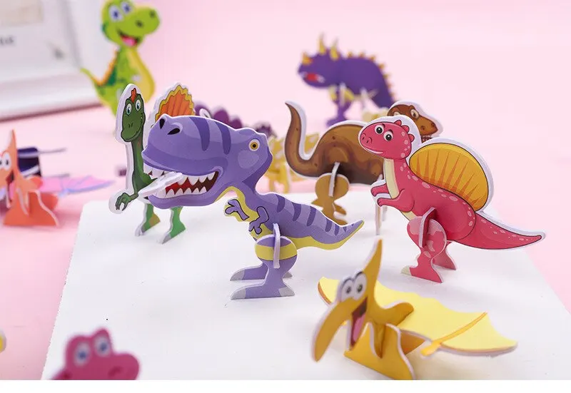 40Pcs Children Paper Dinosaur 3D Puzzle DIY Cute Cartoon Dinosaur Modeling Animal Model Toy