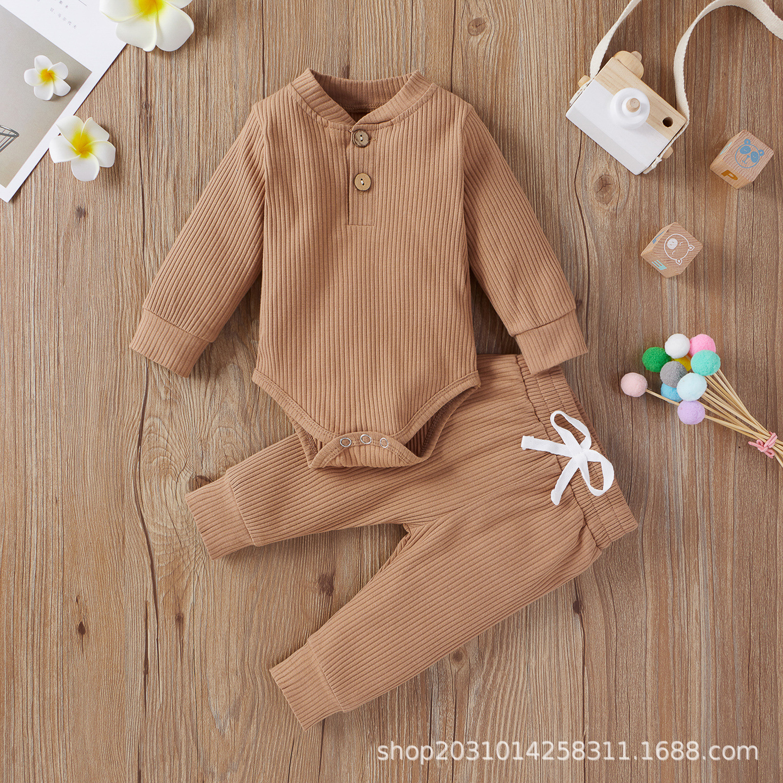 Infant Newborn Baby Girl Boy Spring Autumn Ribbed/Plaid Solid Clothes Sets Long Sleeve Bodysuits + Elastic Pants 2PCs Outfits