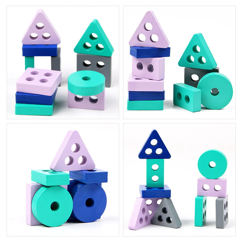 Mini Montessori Toy Wooden Building Blocks Educational Toys Color Color Shape Match Puzzle Toys For Boys Girls