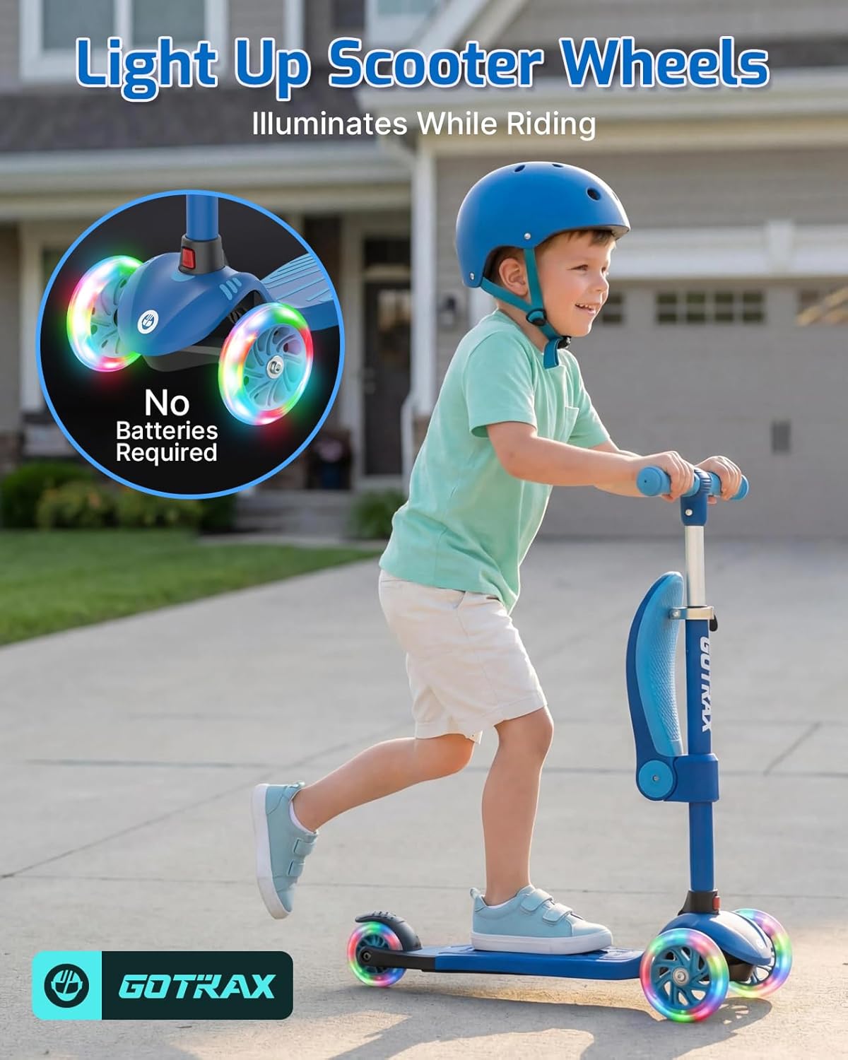 Gotrax KS3 Kids Kick Scooter, LED Lighted Wheels, Adjustable Height Handlebars and Removable Seat, Lean-to-Steer & Widen Anti-Slip Deck, 3 Wheel Scoot
