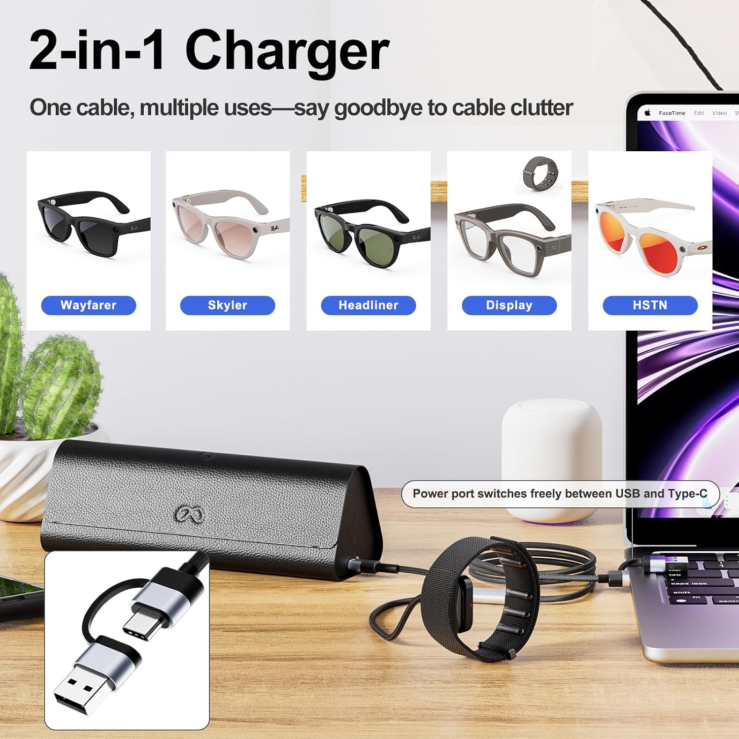 Magnetic Charger for Meta Ray-Ban Display Glasses, TanReginal 2-in-1 Accessories for Meta Ray-Ban Display & Neural Band, Fast Snap-On Magnetic Chargin