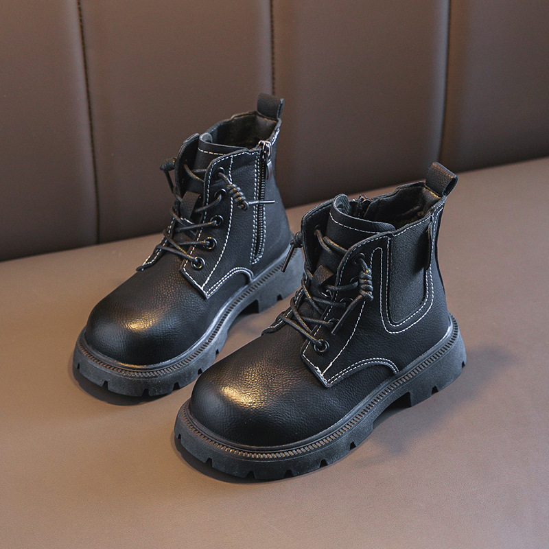 2024 New Korean Fashion Children's Shoes Children's Martin Boots Girls' Mid Top Short Boots Mid Big Children's Outdoor Single Bo