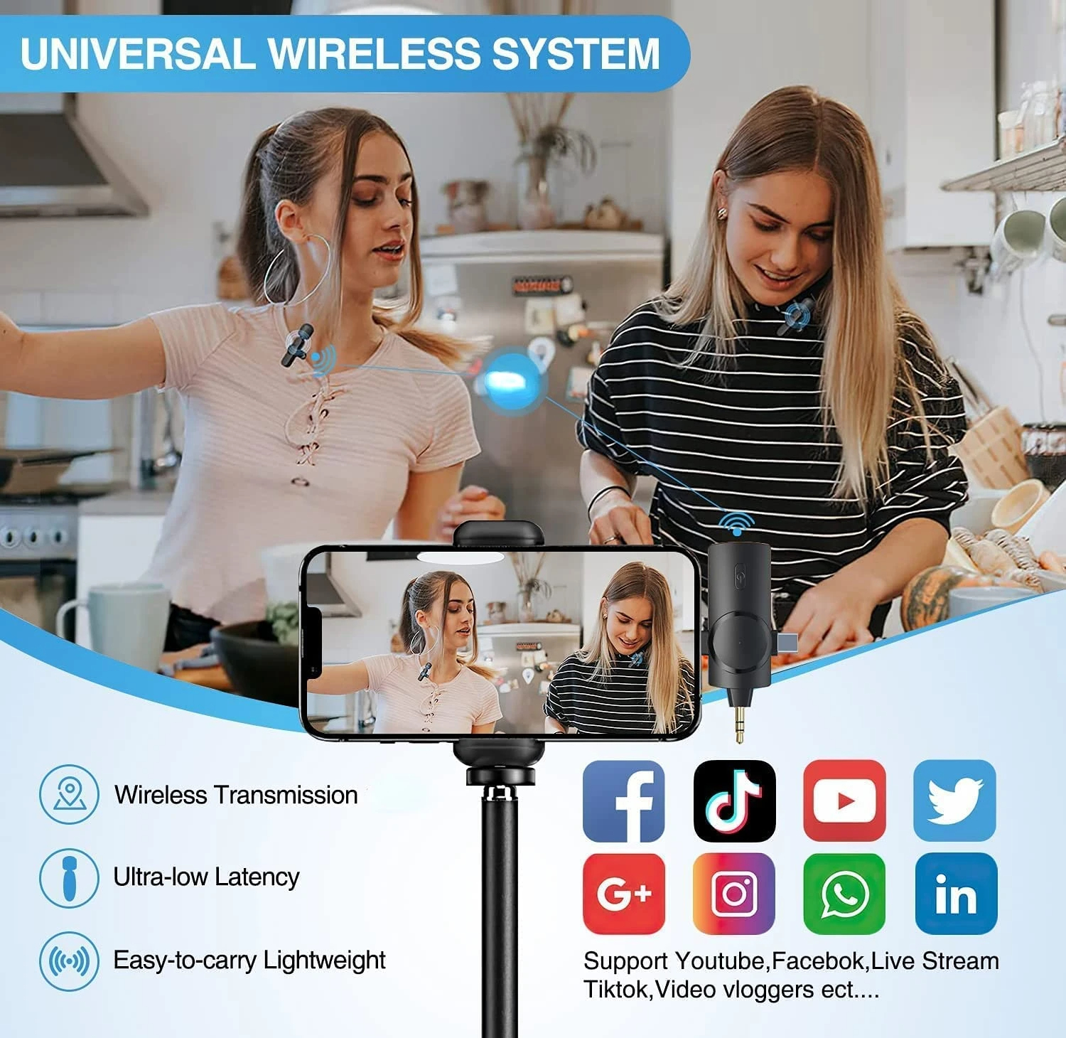 Professional 3 In 1 Wireless Lavalier Microphone for iPhone Android 3.5mm for radio Live Recording Noise Reduction Mini Microph
