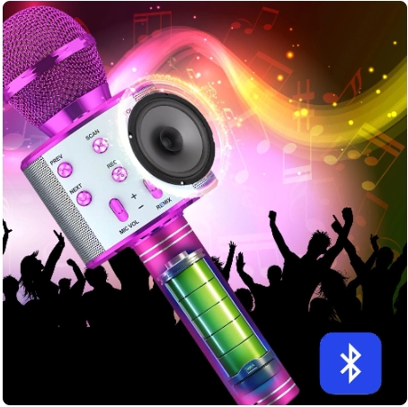 Karaoke Bluetooth Speaker With Microphone,Rechargeable Portable Voice Changer Wireless Bluetooth Mic for Children