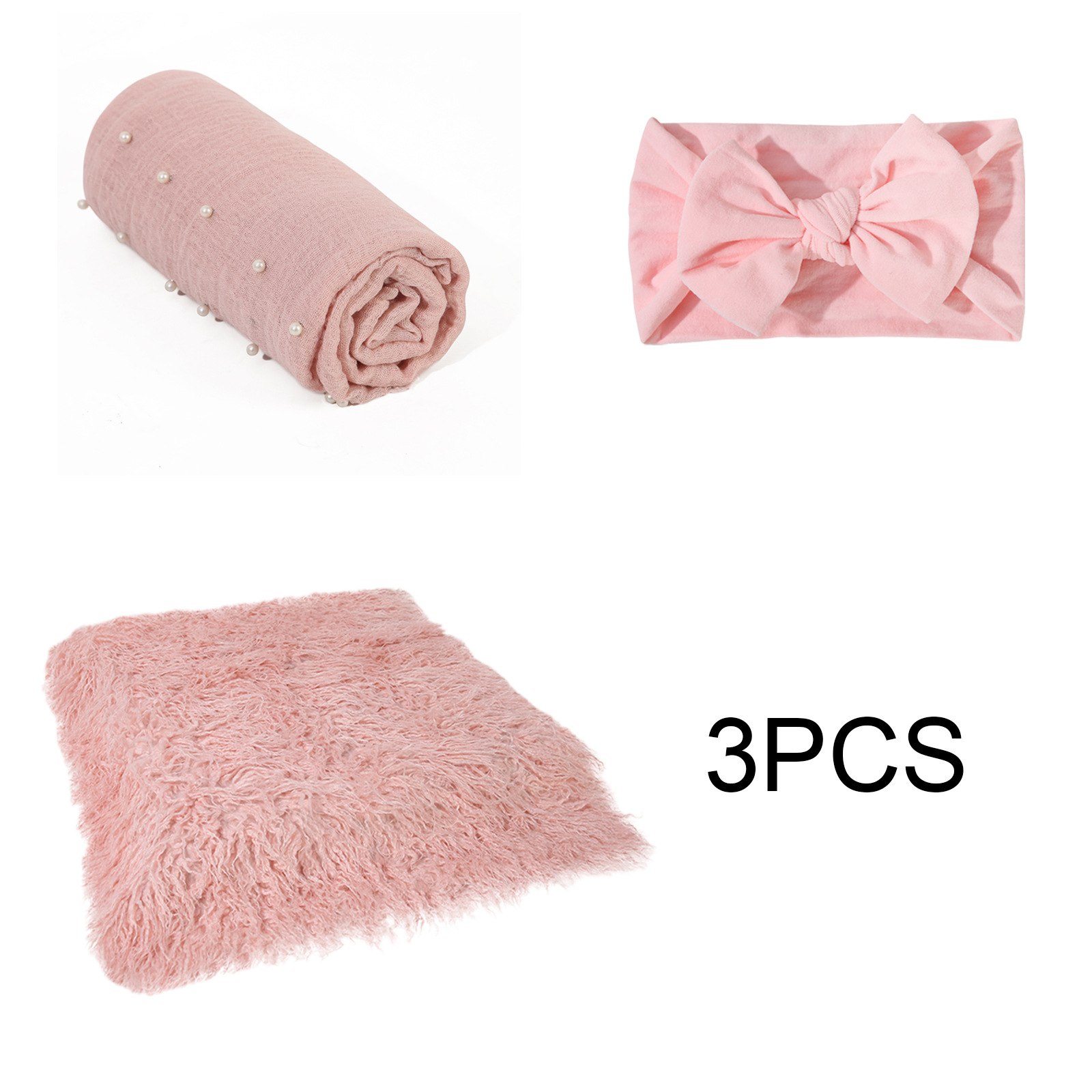 3-piece set of 100-day baby photography props pearl wrap and hair band set baby photography blanket