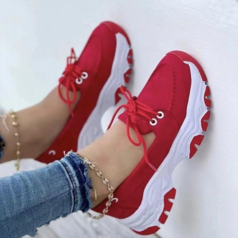 Cross border foreign trade large casual single shoe women's 2023 thick sole front tie up middle heel flat bottom round toe polyu
