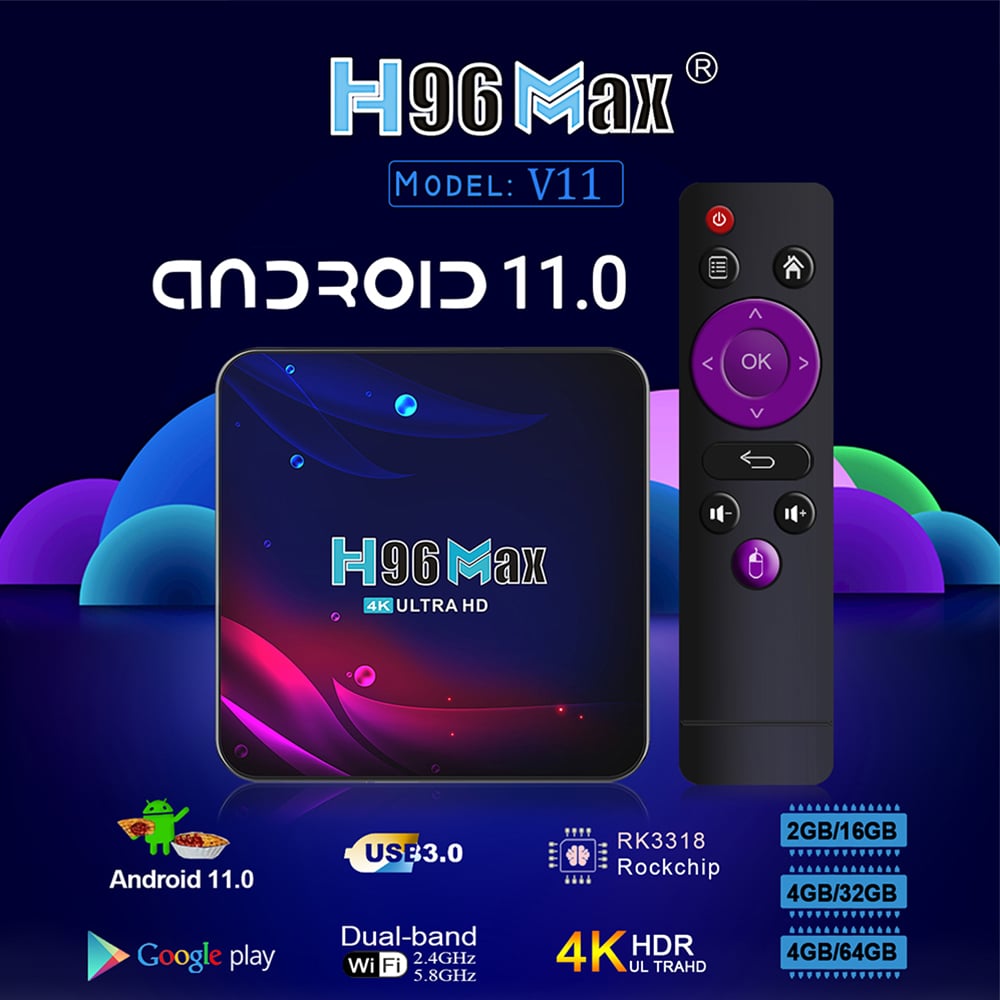 H96 Smart Tv Box Android 11 4G 32Gb 64Gb Wifi 2.4G&5.8G 4K Hd Youtube Usb 3.0 Google Play Bluetooth Receiver Media Player