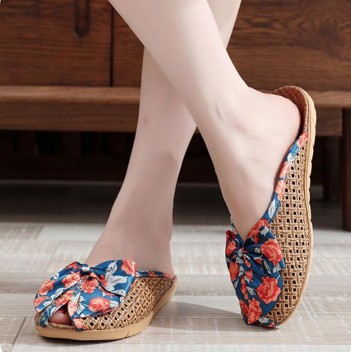 New rattan grass slippers for home, men and women, summer couples, breathable indoor rattan grass flooring, and cool slippers
