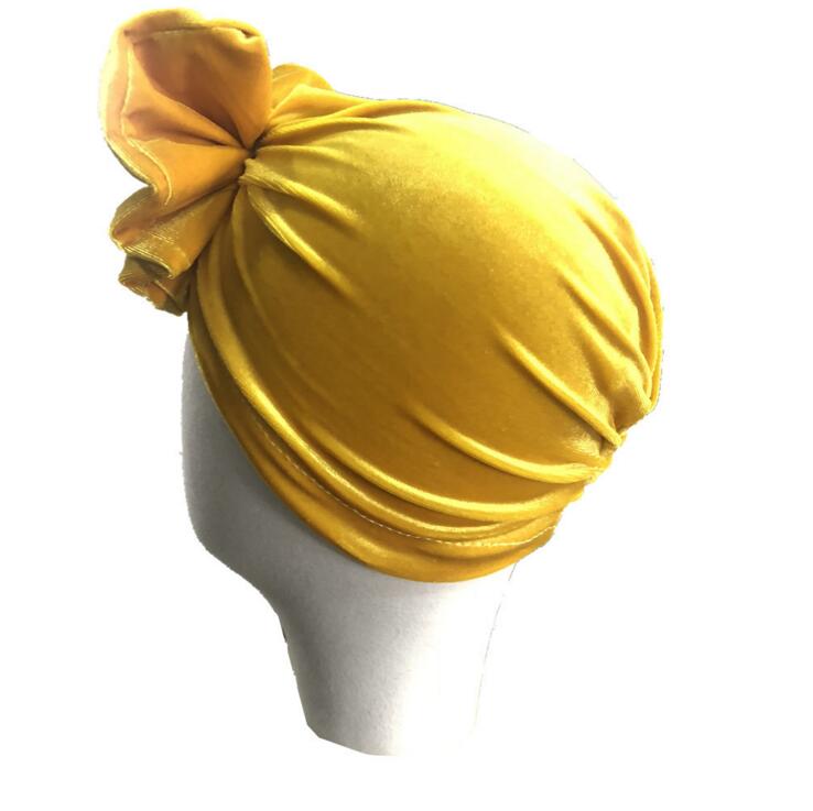Gold Velvet Bow Indian Hat Bandanas Baby Girls Kids Turban Headband Hair Head Bands Wrap Accessories For Children Cap Headwrap
