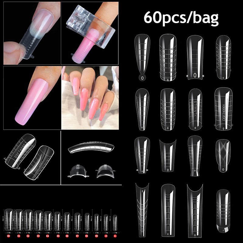 60pcs Nail Dual Forms Full Cover False Nails Quick Building Mold Tips Fake Nail Shaping Extend Top Molds Accessories